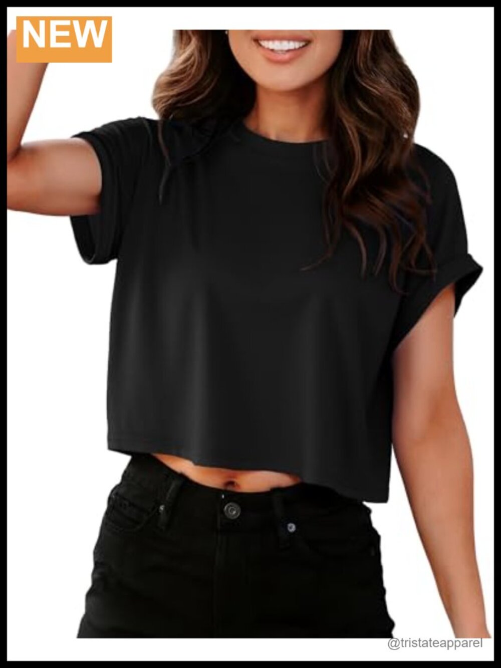 Women's Summer Crop Top Short Sleeve Loose Fit Crew Neck Rolled Cuff Casual Tee